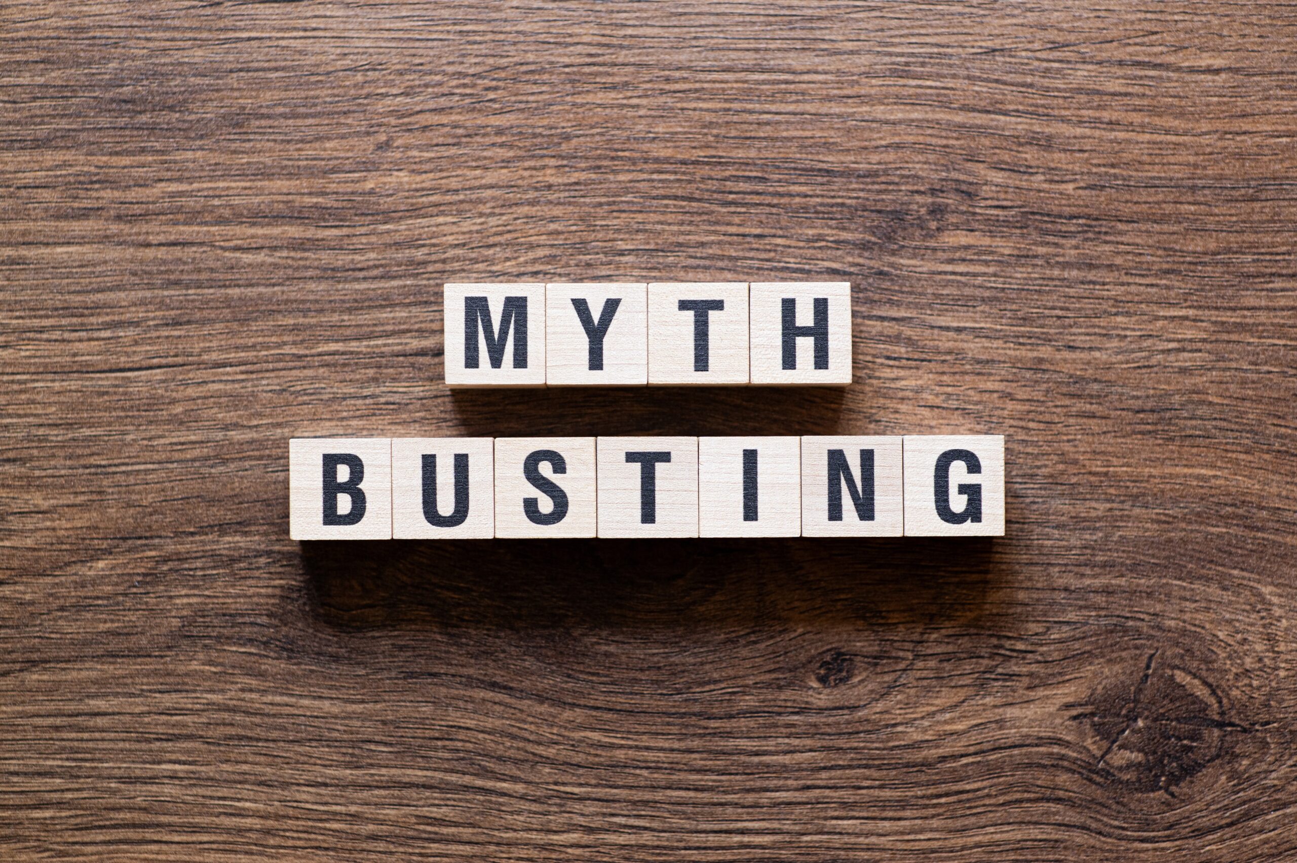 Wooden blocks that spell out myth busting